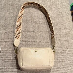 J.Crew Cream Leather Crossbody Bag with Removable Beaded Strap Artisan Boho GUC